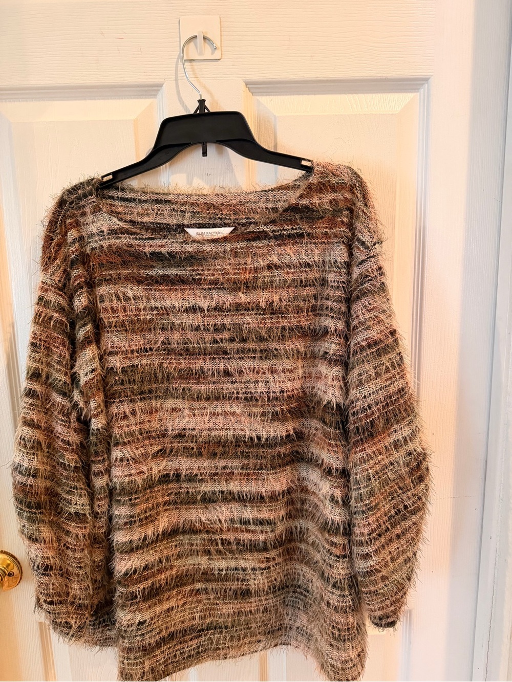 Investments Fuzzy Striped Crewneck Sweater in Brown & Cream